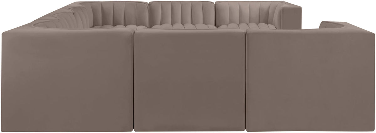 Rummi Taupe Velvet Performance Fabric Upholstered Modular Sectional Sofa
