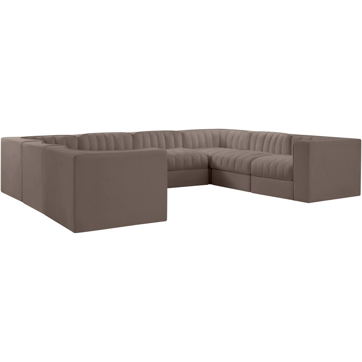 Rummi Taupe Velvet Performance Fabric Upholstered Modular Sectional Sofa