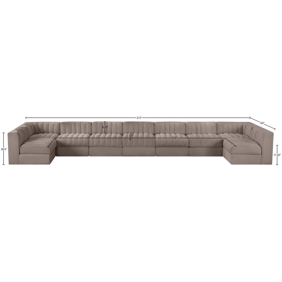 Rummi Taupe Velvet Performance Fabric Upholstered 9 Piece Modular Sectional Sofa