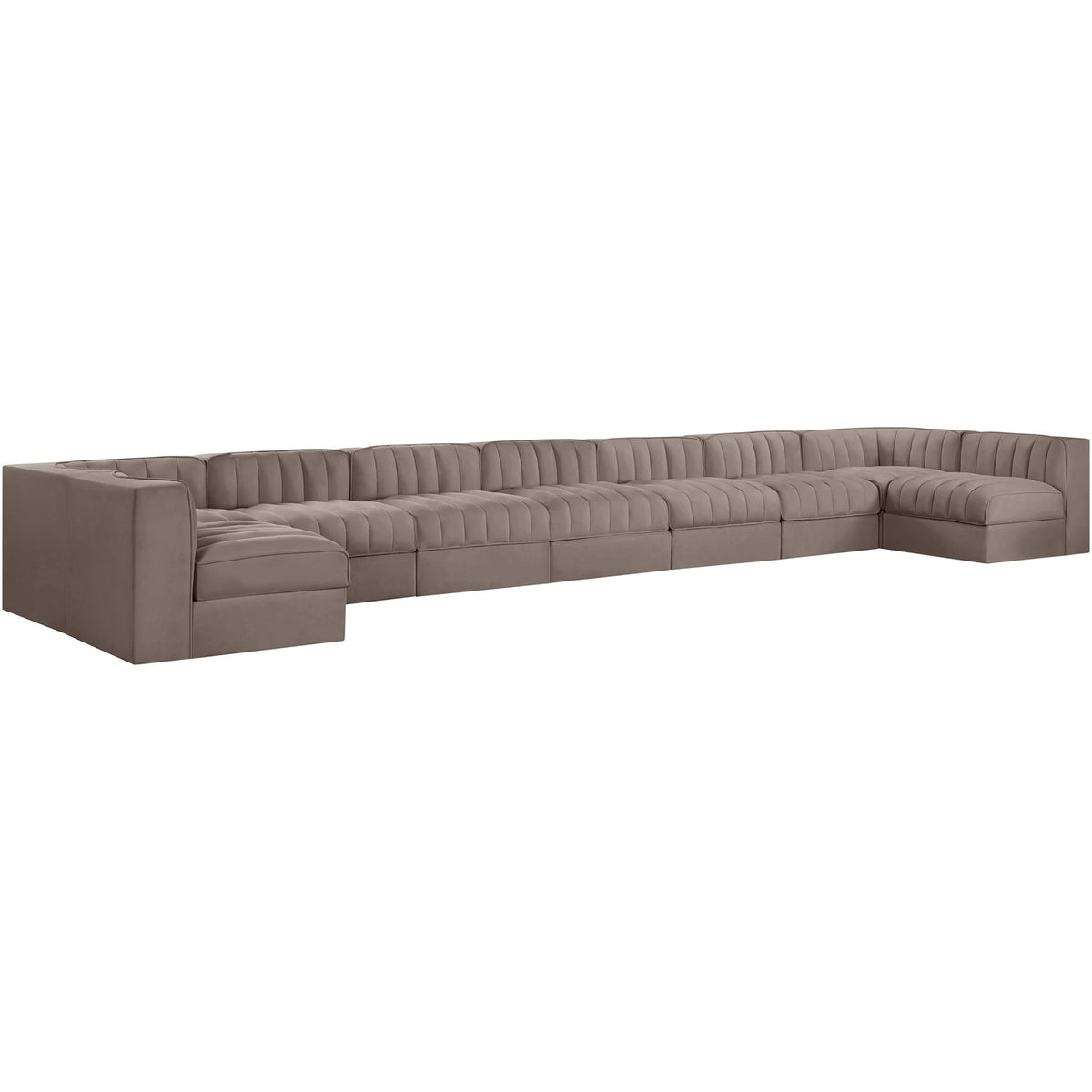Rummi Taupe Velvet Performance Fabric Upholstered 9 Piece Modular Sectional Sofa