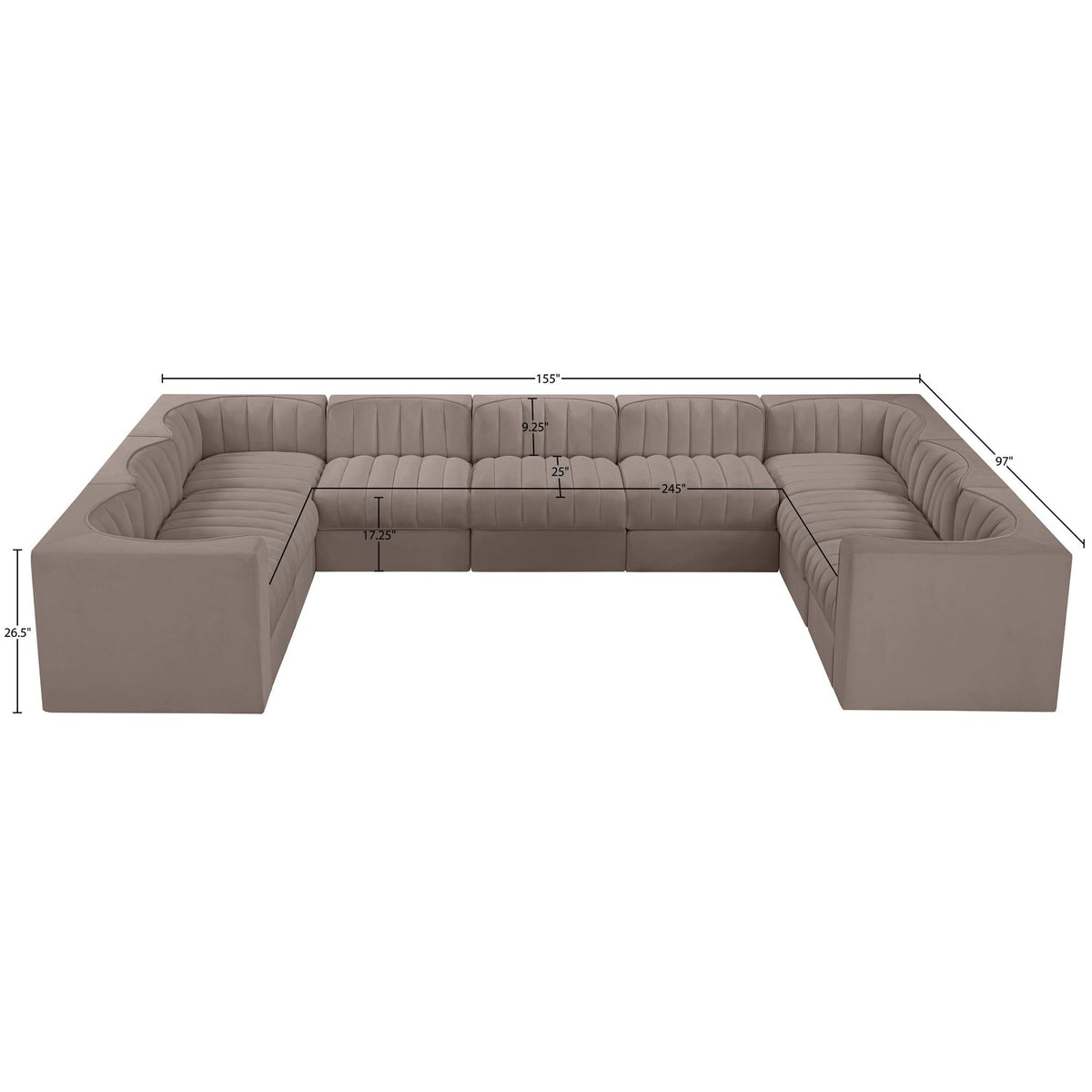 Rummi Taupe Velvet Performance Fabric Upholstered 9 Piece Modular Sectional Sofa