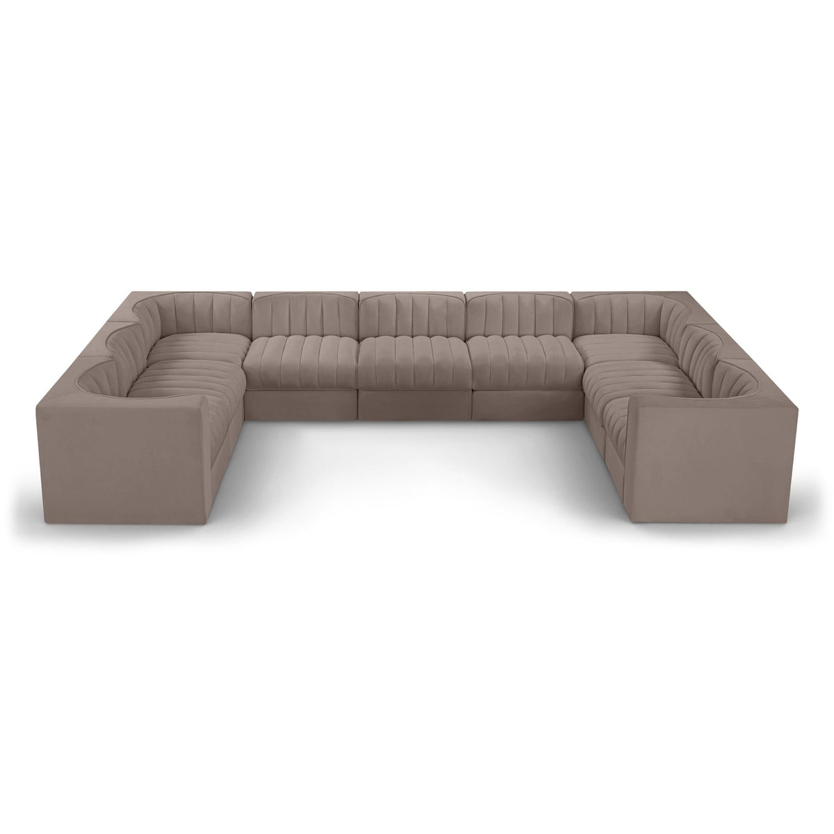 Rummi Taupe Velvet Performance Fabric Upholstered 9pc. Modular Sectional in taupe performance velvet, primary product view