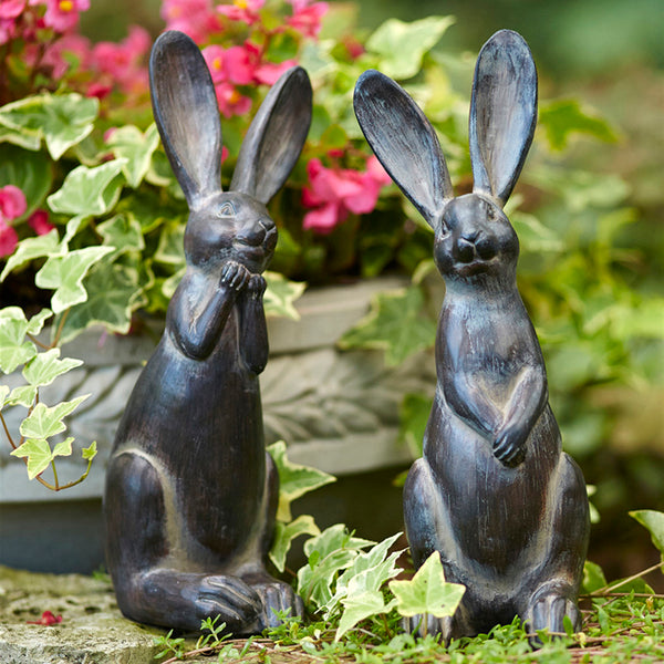 Brown Long Ear Rabbit Statue Set of 2