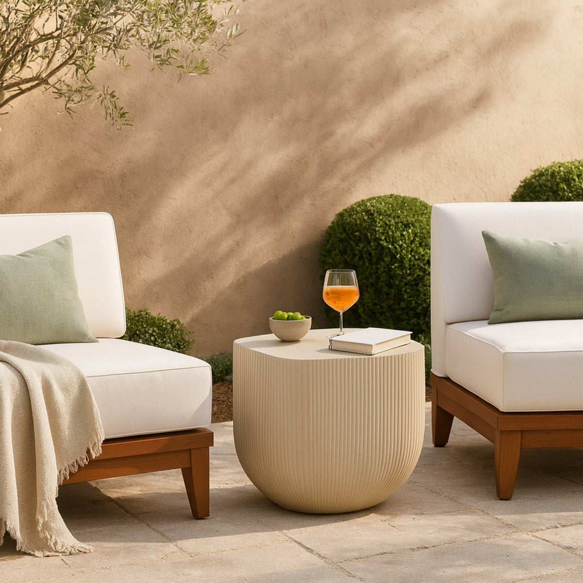 Sonara Beige Concrete Indoor/Outdoor End Table Set of 2