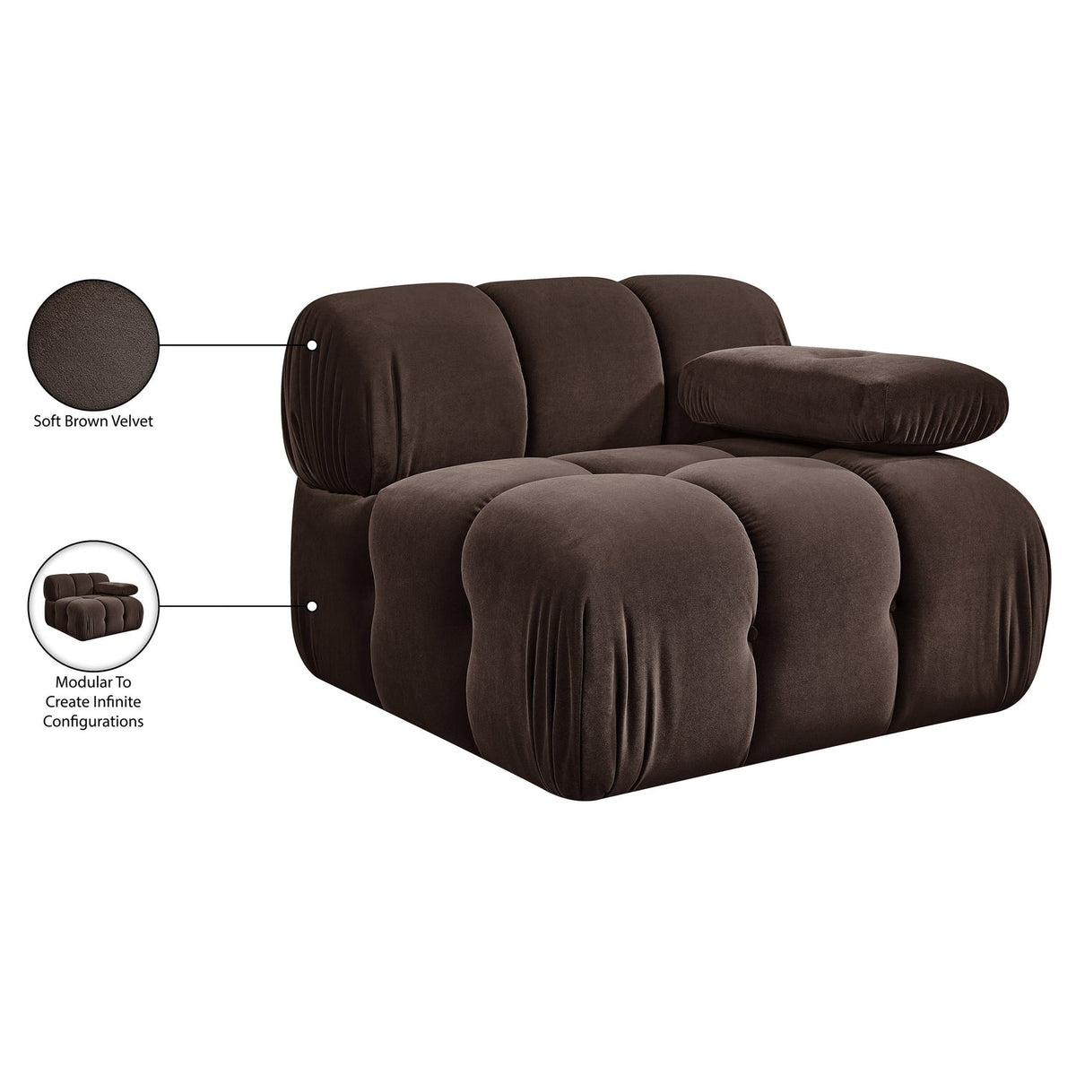 Orin Brown Velvet Performance Fabric Upholstered Modular Chair