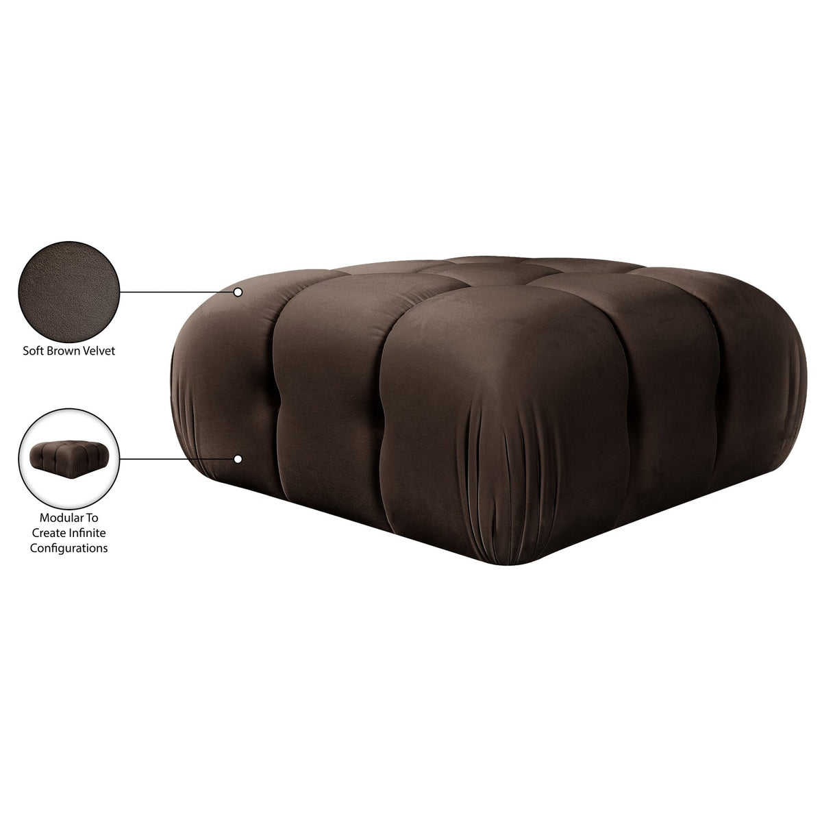 Orin Brown Velvet Performance Fabric Upholstered Modular Ottoman
