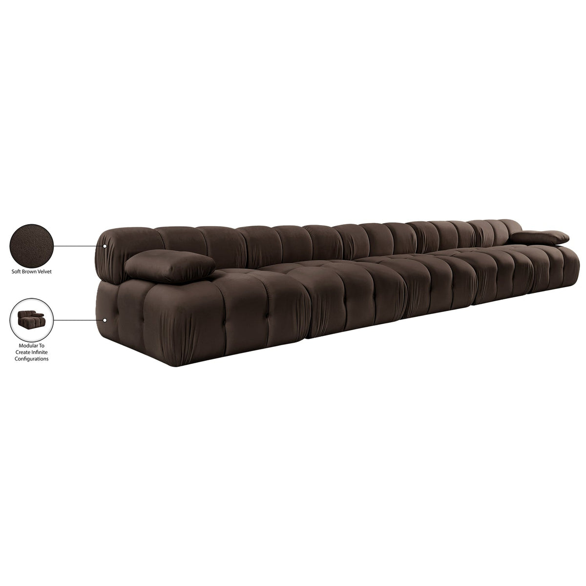 Orin Brown Velvet Performance Fabric Upholstered 5 Piece Modular Sofa