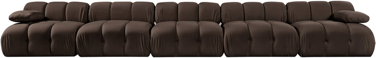 Orin Brown Velvet Performance Fabric Upholstered 5 Piece Modular Sofa