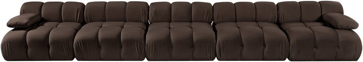 Orin Brown Velvet Performance Fabric Upholstered 5 Piece Modular Sofa