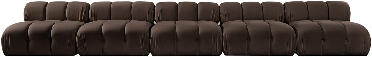 Orin Brown Velvet Performance Fabric Upholstered 5 Piece Modular Sofa