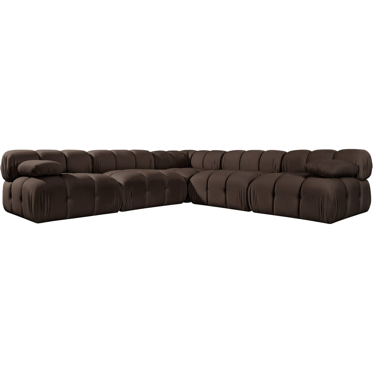 Orin Brown Velvet Performance Fabric Upholstered 5 Piece Modular Sectional Sofa
