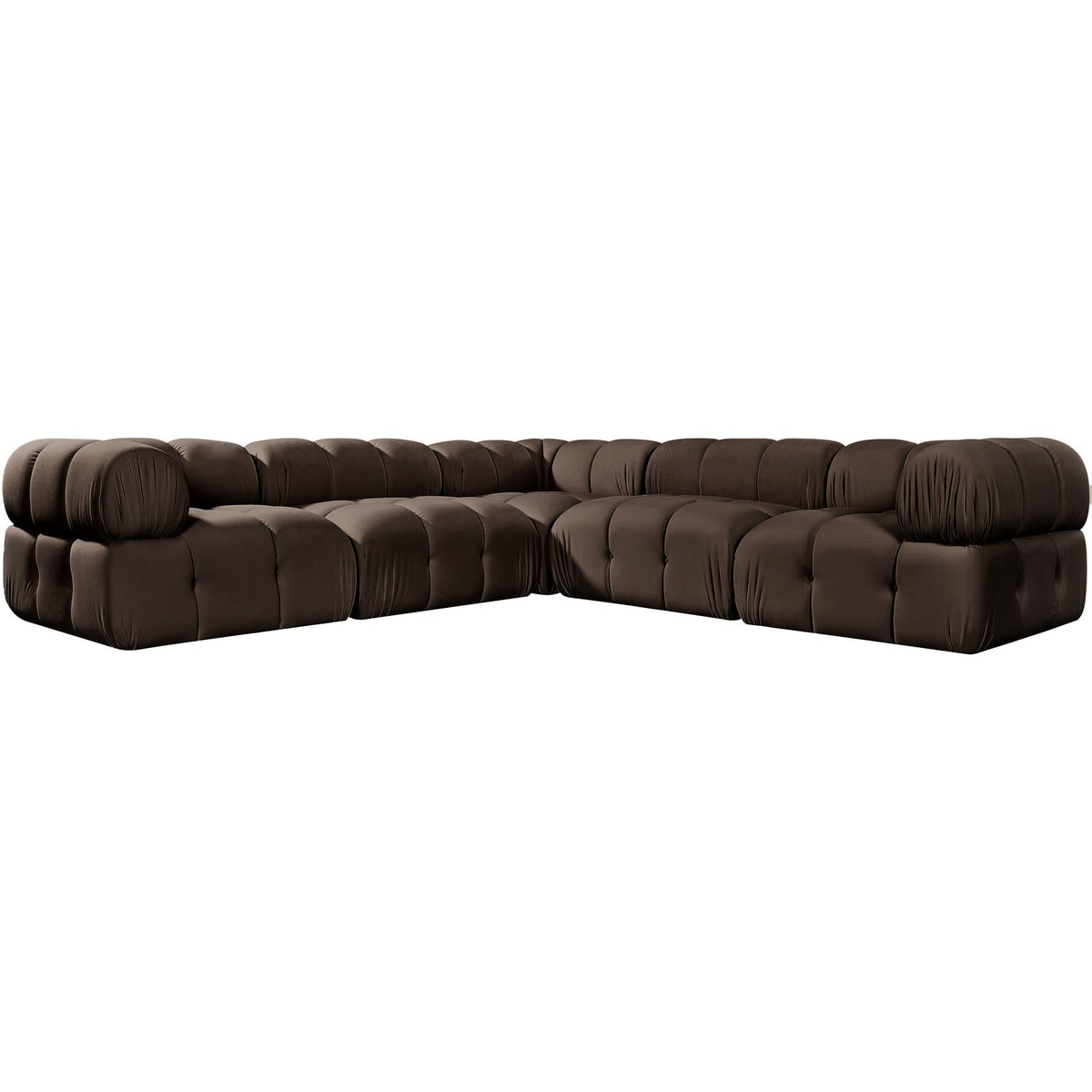 Orin Brown Velvet Performance Fabric Upholstered 5 Piece Modular Sectional Sofa