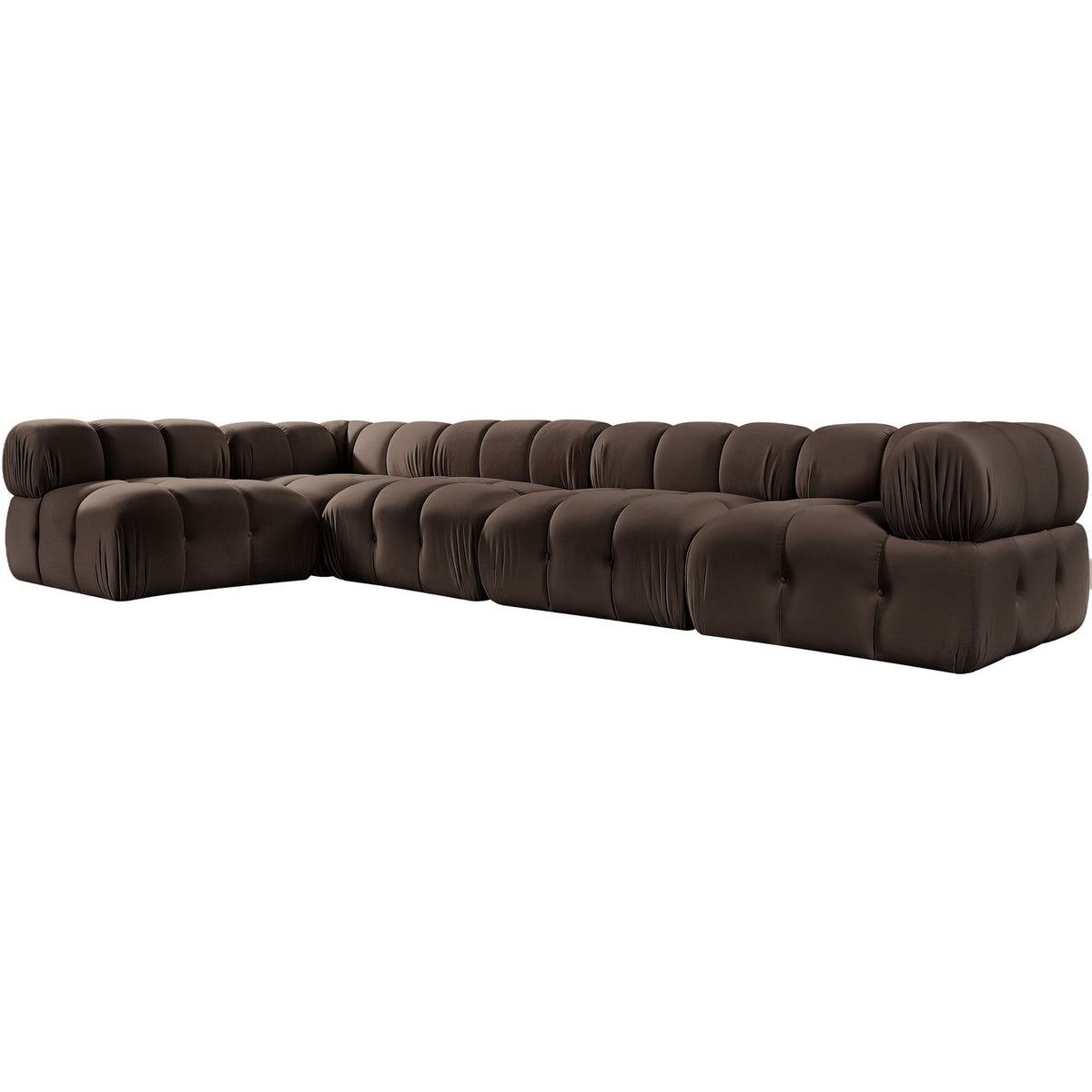 Orin Brown Velvet Performance Fabric Upholstered 5 Piece Modular Sectional Sofa