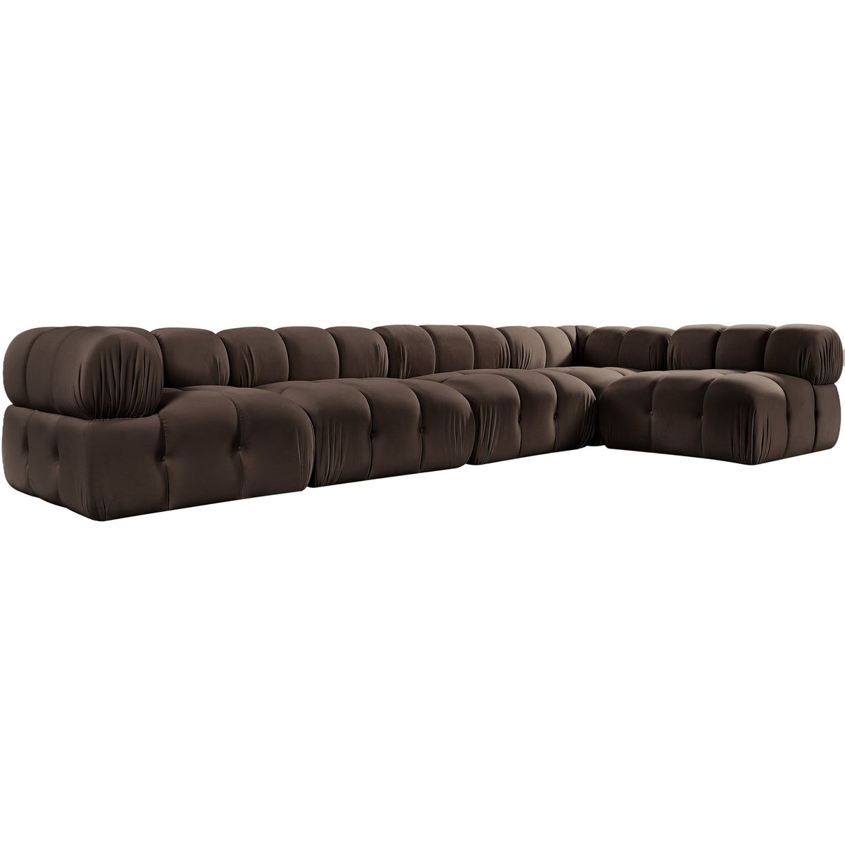 Orin Brown Velvet Performance Fabric Upholstered 5 Piece Modular Sectional Sofa