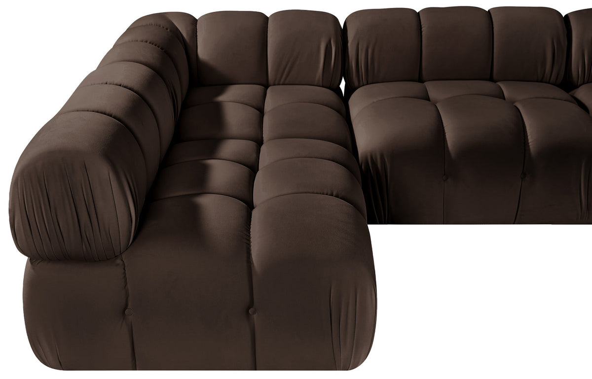 Orin Brown Velvet Performance Fabric Upholstered 5 Piece Modular Sectional Sofa