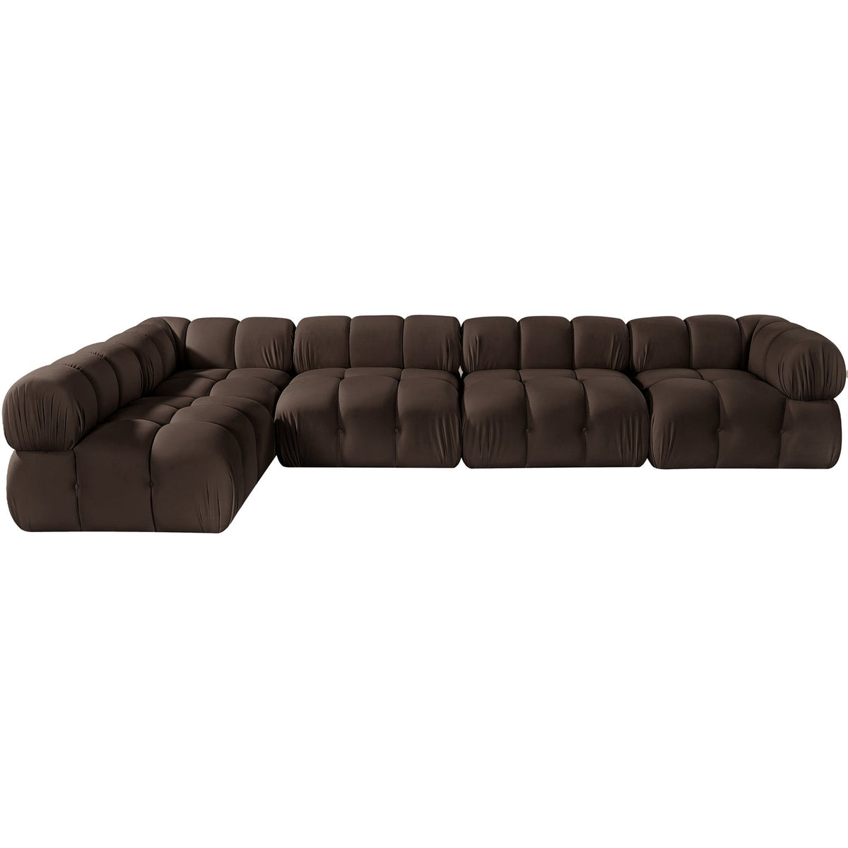 Orin Brown Velvet Performance Fabric Upholstered 5 Piece Modular Sectional Sofa