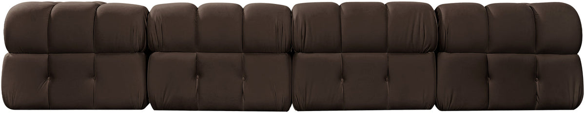 Orin Brown Velvet Performance Fabric Upholstered 5 Piece Modular Sectional Sofa