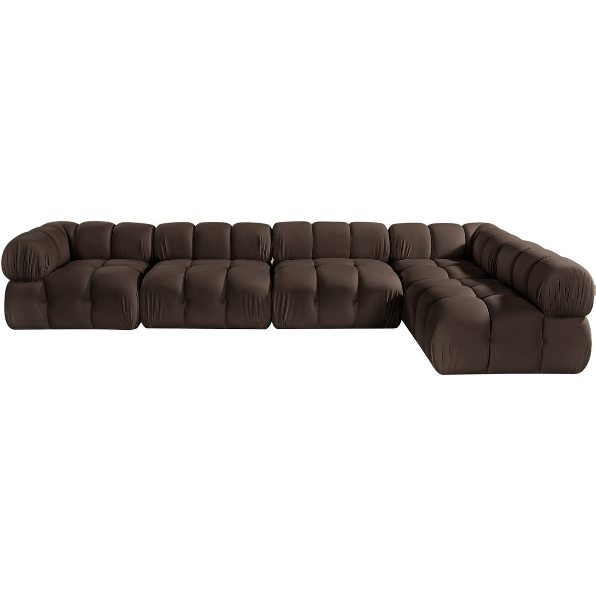 Orin Brown Velvet Performance Fabric Upholstered 5 Piece Modular Sectional Sofa