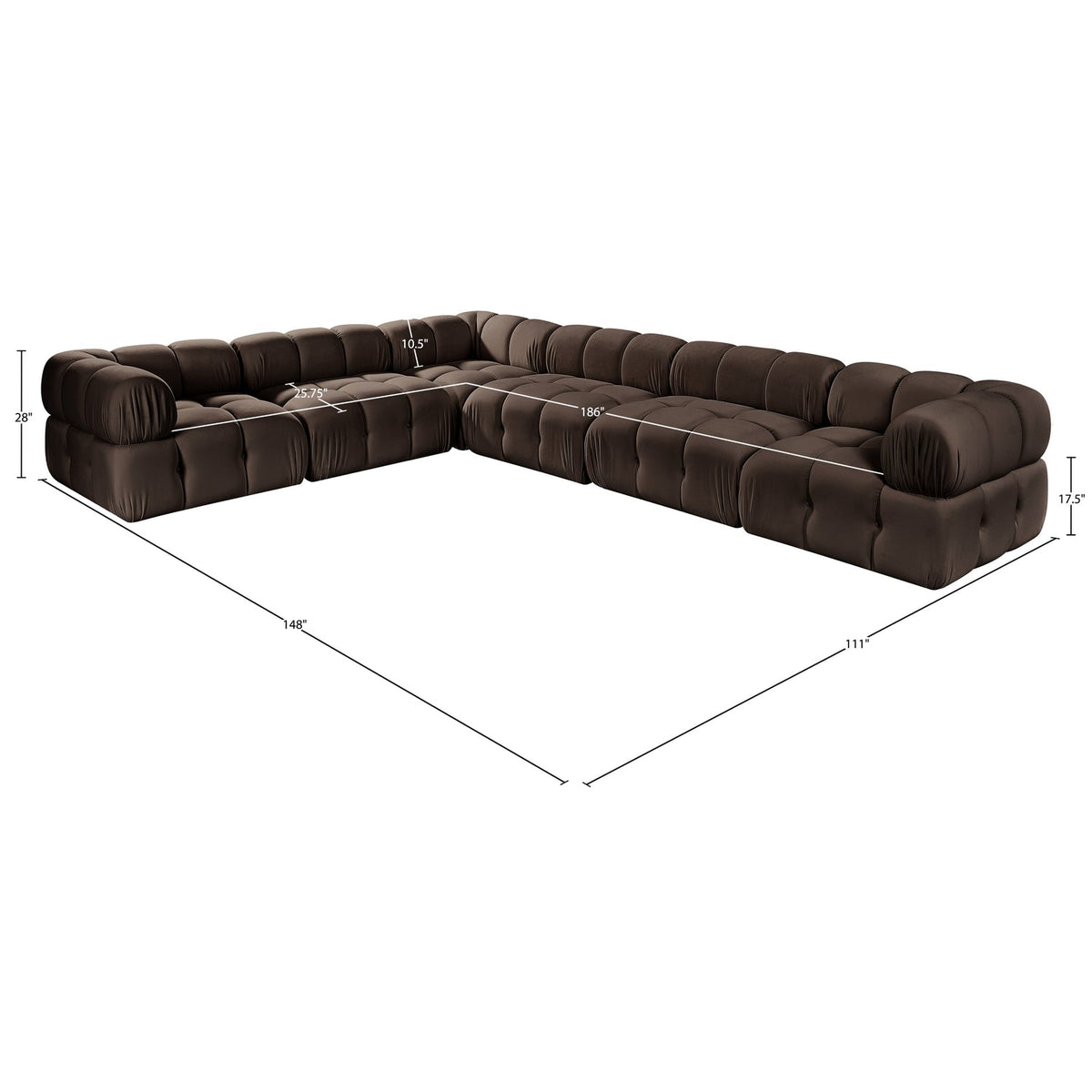 Orin Brown Velvet Performance Fabric Upholstered 6 Piece Modular Sectional Sofa