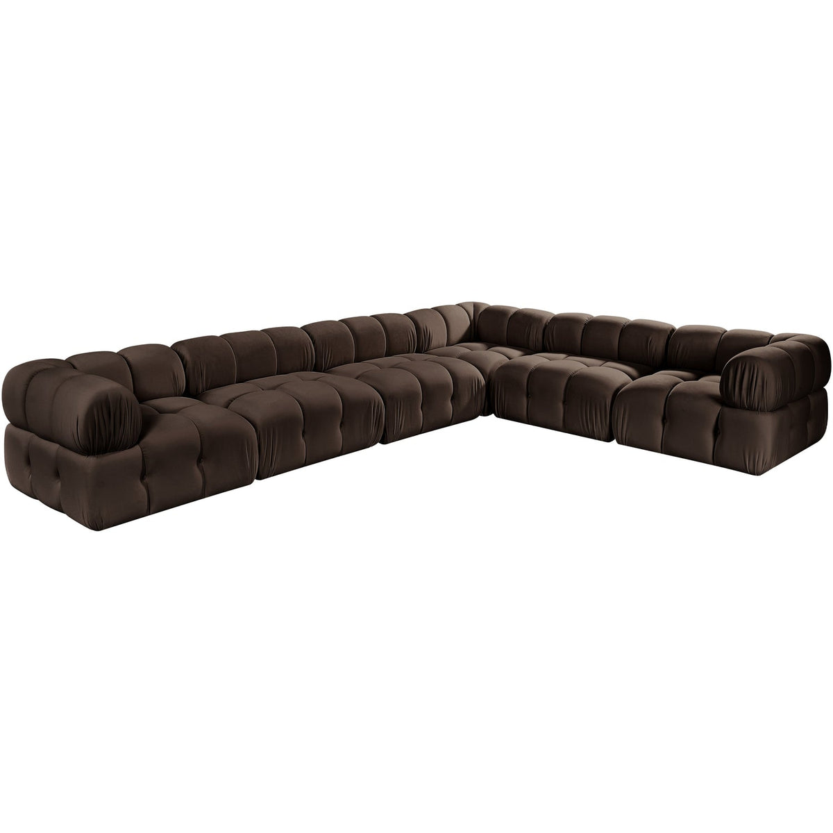 Orin Brown Velvet Performance Fabric Upholstered 6 Piece Modular Sectional Sofa