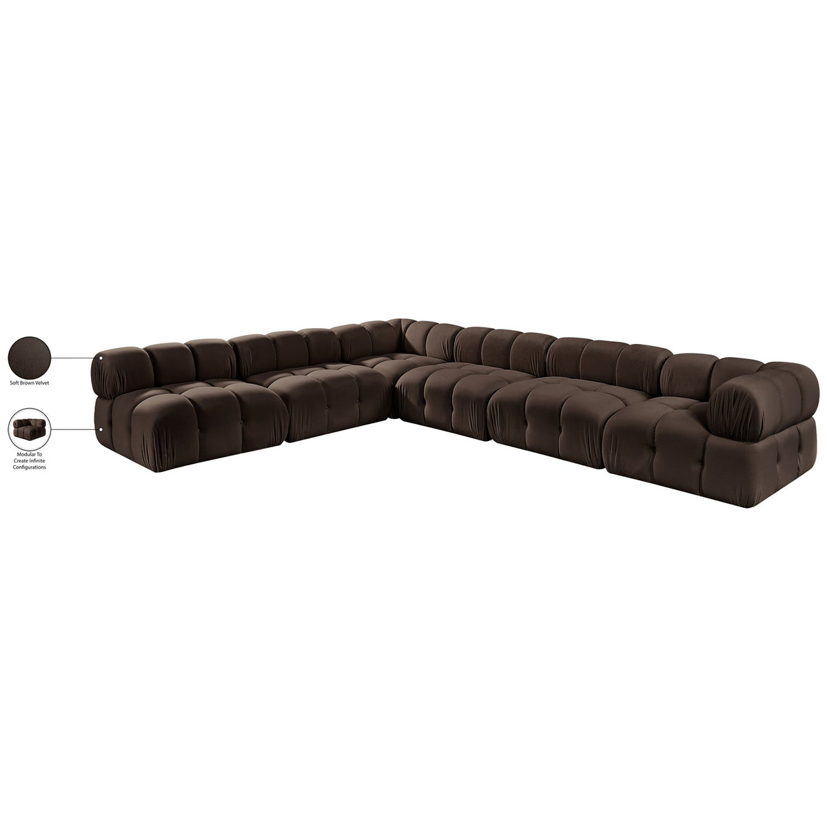 Orin Brown Velvet Performance Fabric Upholstered 6 Piece Modular Sectional Sofa
