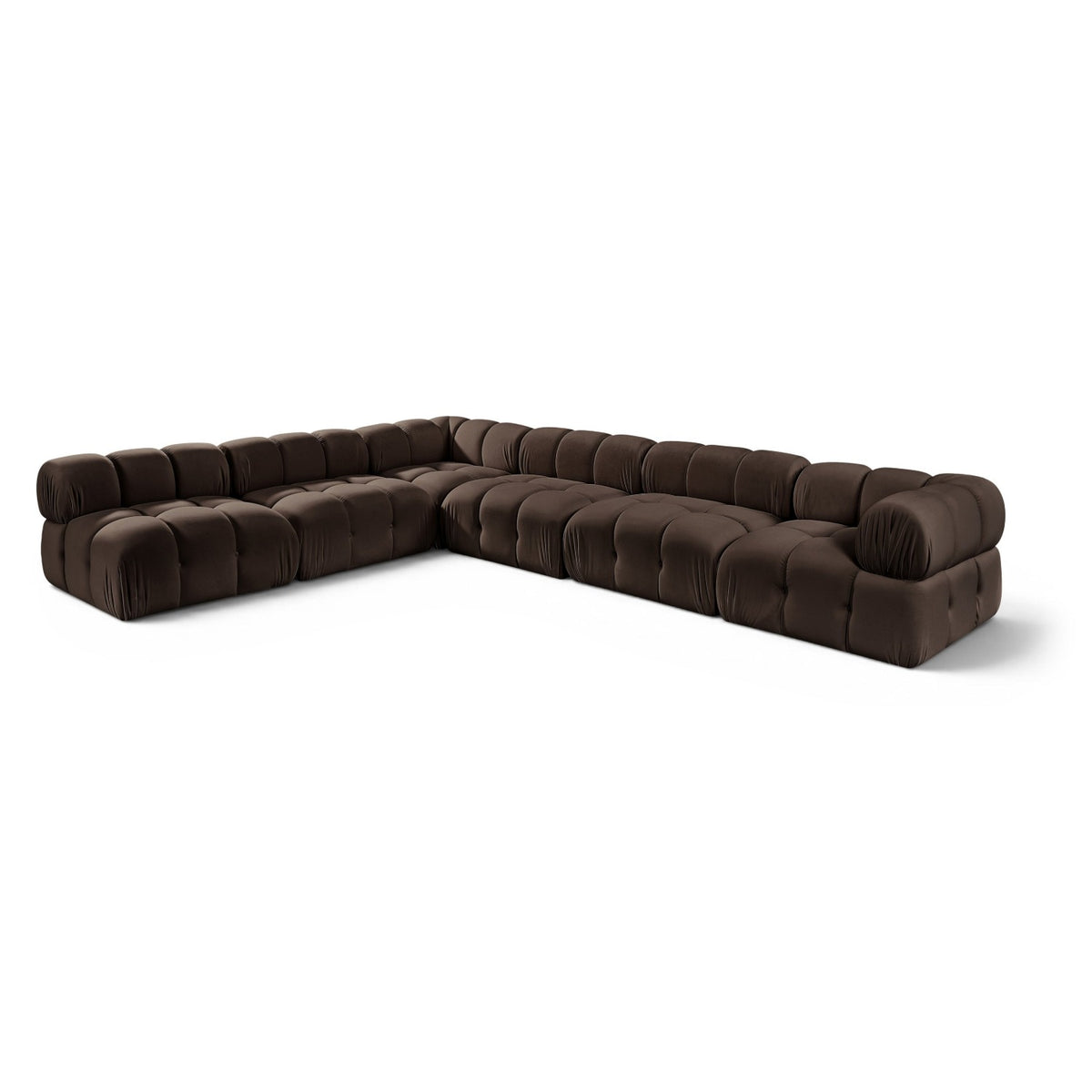 Orin Brown Velvet Performance Fabric Upholstered 6 pc. Modular Sectional, 148"W x 111"D x 28"H, primary product view