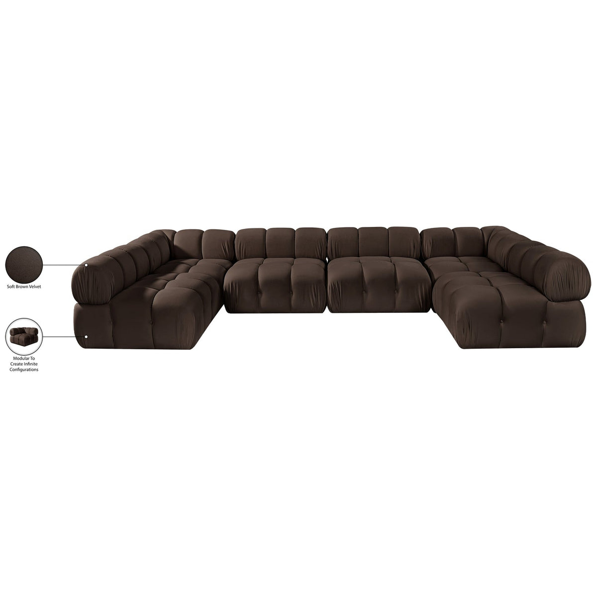 Orin Brown Velvet Performance Fabric Upholstered 6 Piece Modular Sectional Sofa