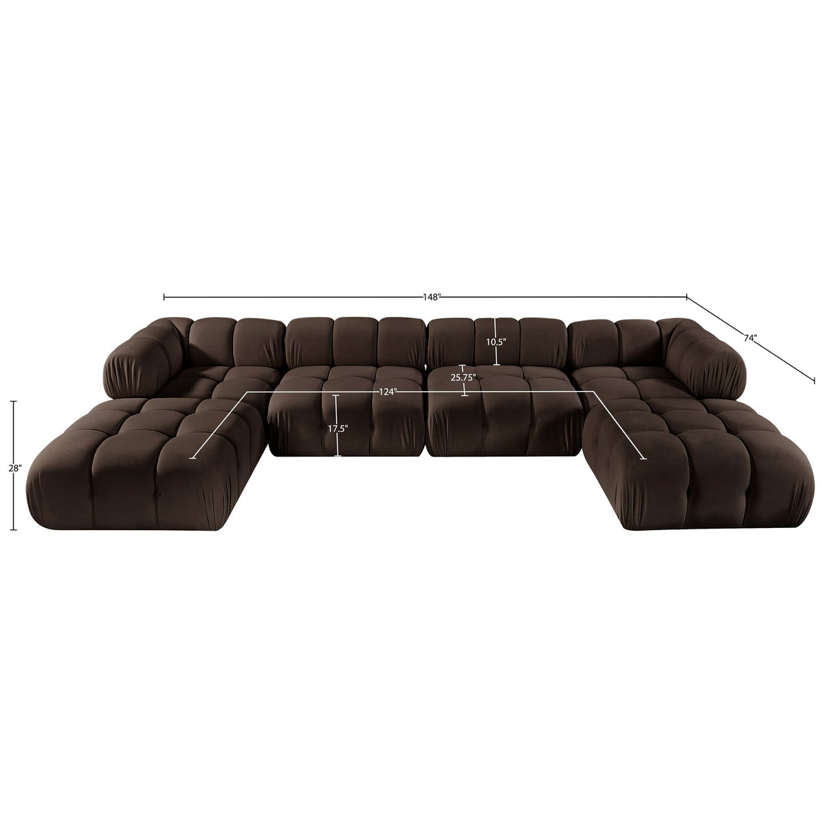 Orin Brown Velvet Performance Fabric Upholstered 6 Piece Modular Sectional Sofa