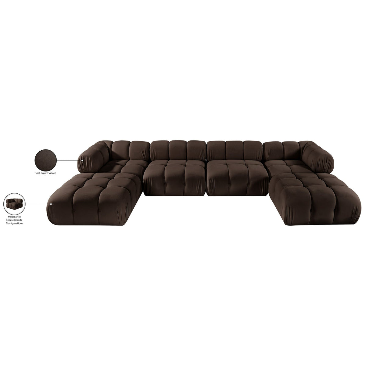 Orin Brown Velvet Performance Fabric Upholstered 6 Piece Modular Sectional Sofa