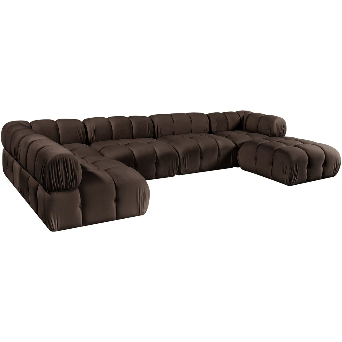 Orin Brown Velvet Performance Fabric Upholstered 6 Piece Modular Sectional Sofa