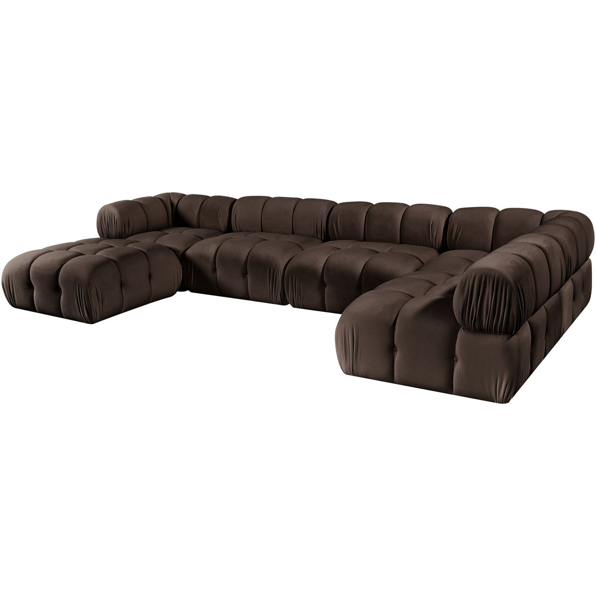 Orin Brown Velvet Performance Fabric Upholstered 6 Piece Modular Sectional Sofa