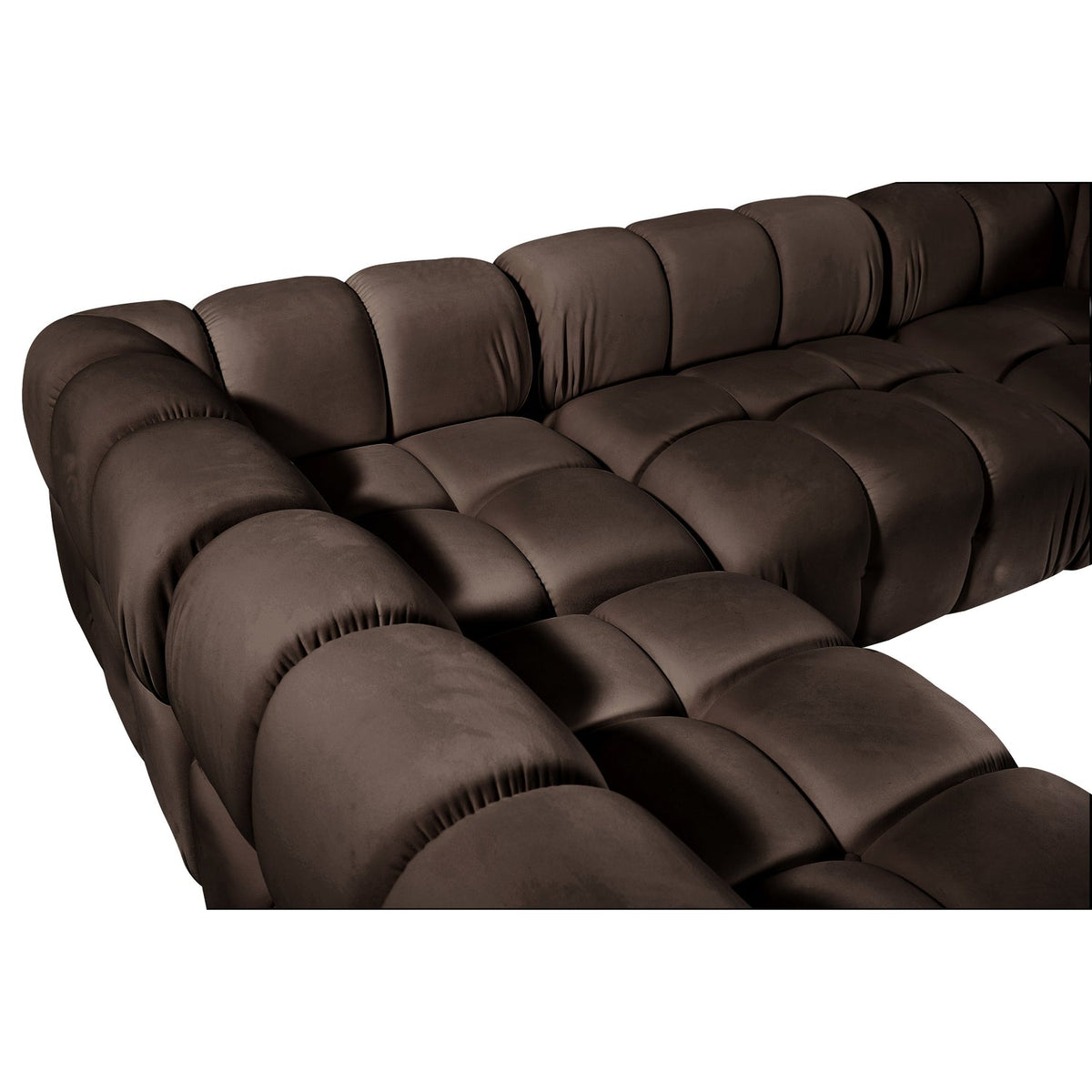 Orin Brown Velvet Performance Fabric Upholstered 6 Piece Modular Sectional Sofa