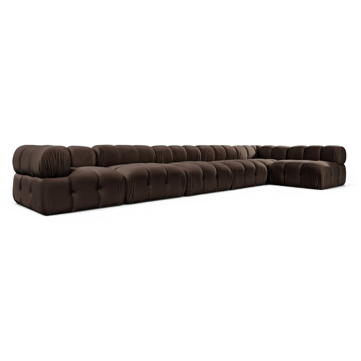 Orin Brown Velvet Performance Fabric Upholstered 6 pc. Modular Sectional, 185"W x 74"D x 28"H, primary product view