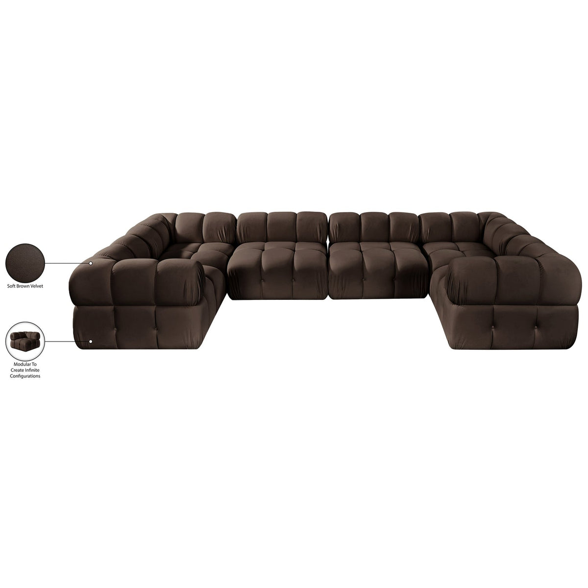 Orin Brown Velvet Performance Fabric Upholstered 6 Piece Modular Sectional Sofa