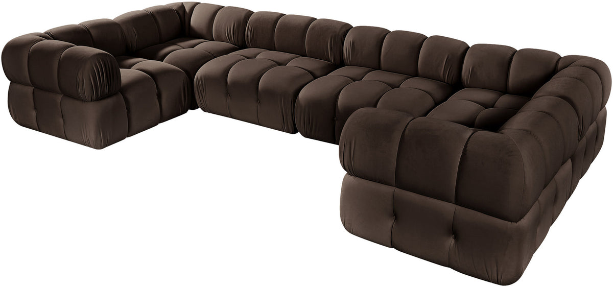 Orin Brown Velvet Performance Fabric Upholstered 6 Piece Modular Sectional Sofa