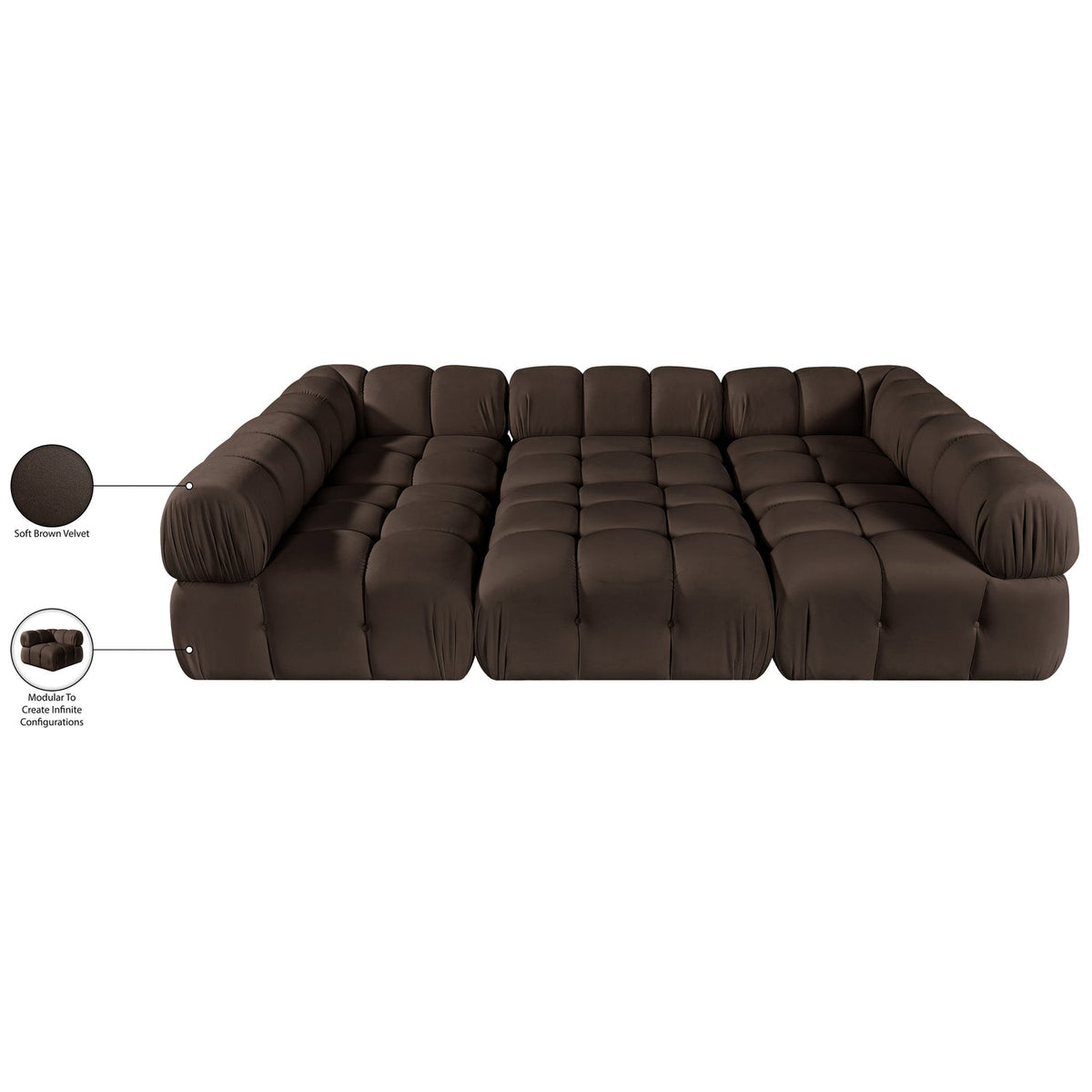 Orin Brown Velvet Performance Fabric Upholstered 6 Piece Modular Sectional Sofa