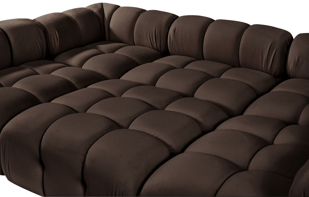 Orin Brown Velvet Performance Fabric Upholstered 6 Piece Modular Sectional Sofa