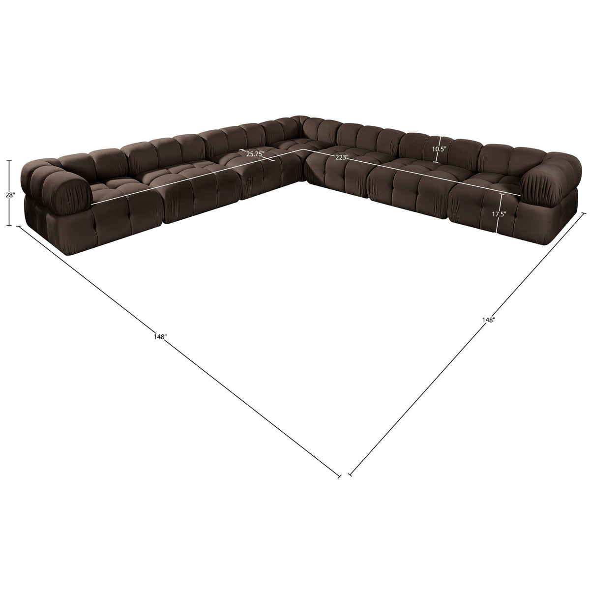 Orin Brown Velvet Performance Fabric Upholstered 7 Piece Modular Sectional Sofa