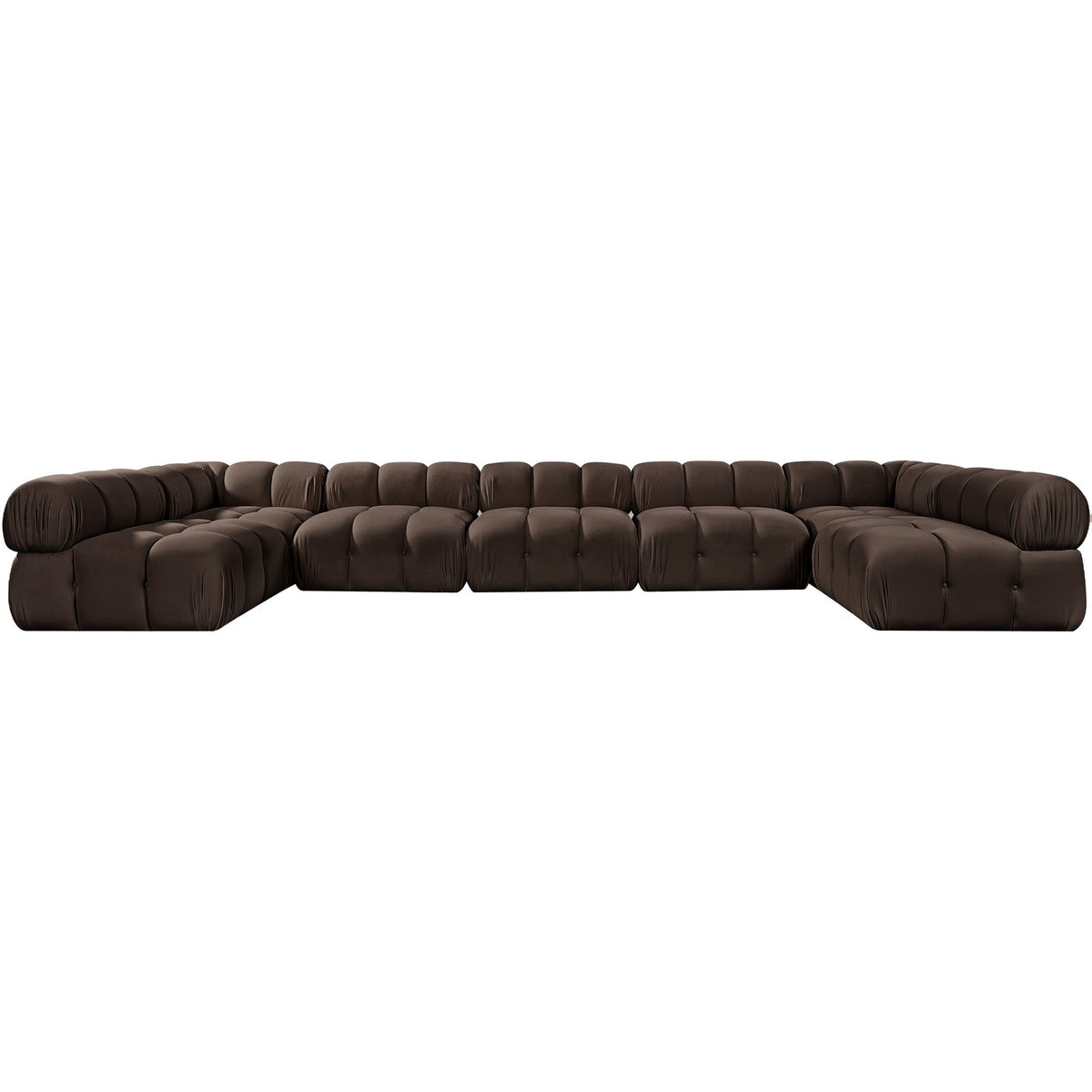 Orin Brown Velvet Performance Fabric Upholstered 7 Piece Modular Sectional Sofa