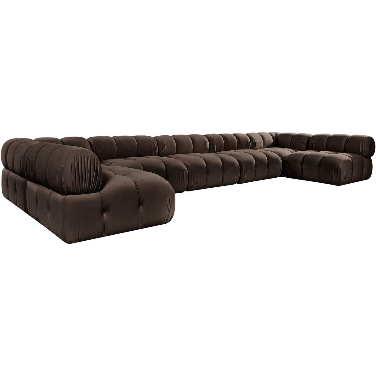 Orin Brown Velvet Performance Fabric Upholstered 7 Piece Modular Sectional Sofa