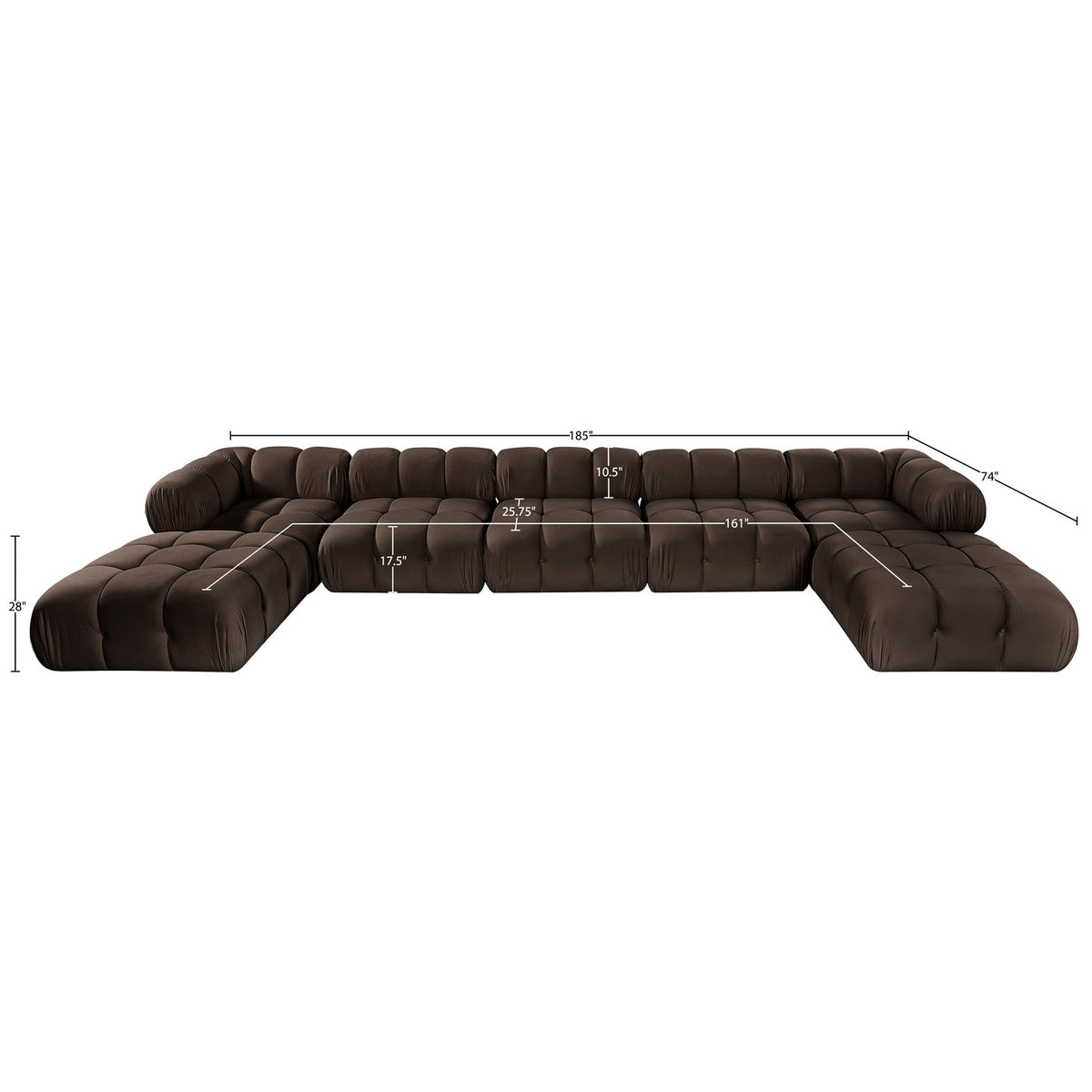 Orin Brown Velvet Performance Fabric Upholstered 7 Piece Modular Sectional Sofa