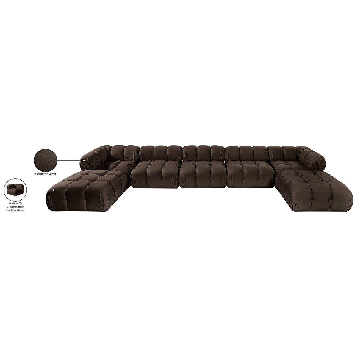Orin Brown Velvet Performance Fabric Upholstered 7 Piece Modular Sectional Sofa
