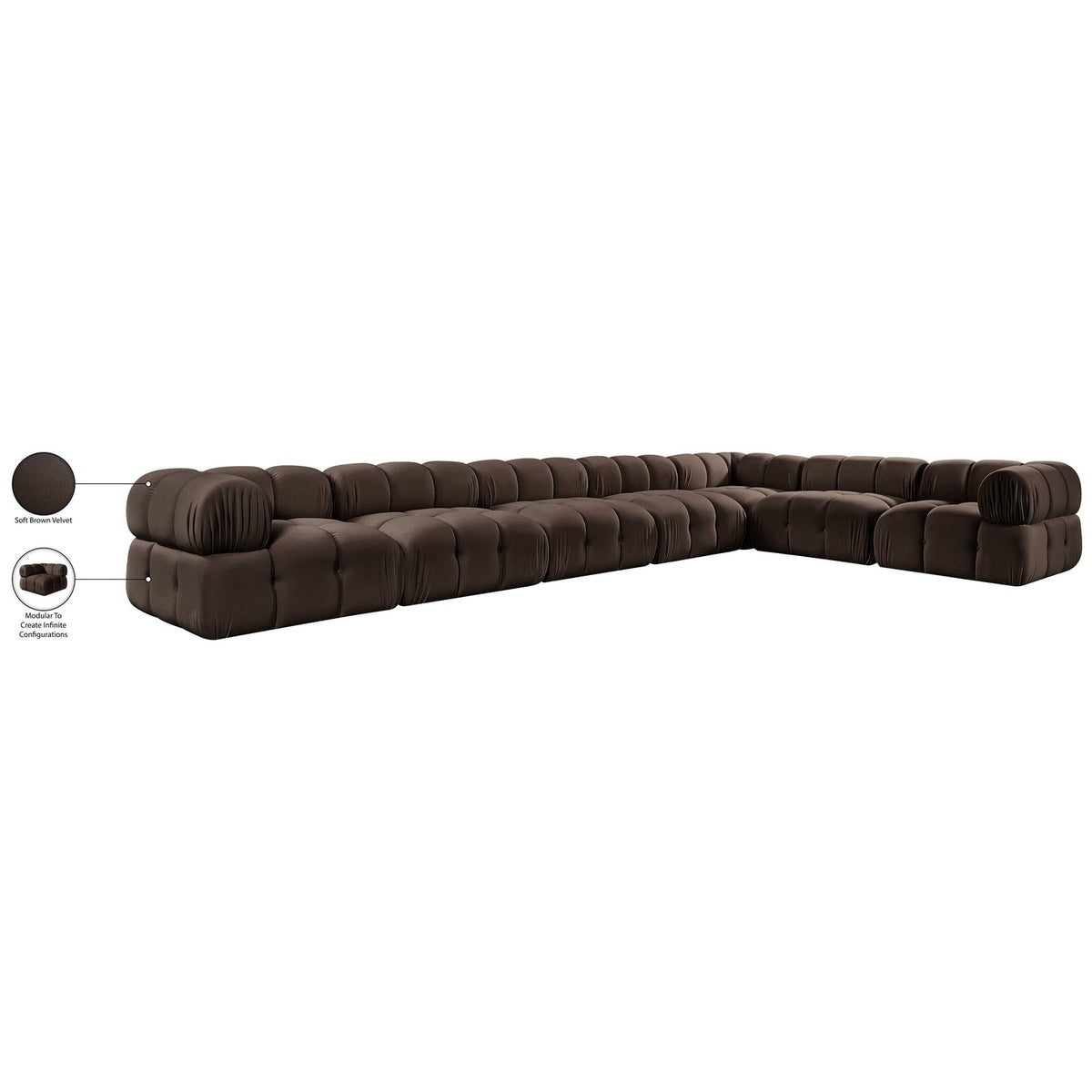 Orin Brown Velvet Performance Fabric Upholstered 7 Piece Modular Sectional Sofa