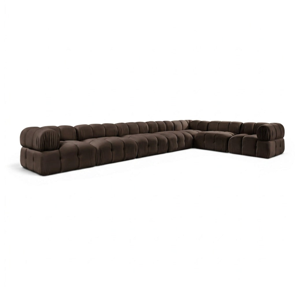 Orin Brown Velvet Performance Fabric Upholstered 7 pc. Modular Sectional, 185"W x 111"D x 28"H, primary product view