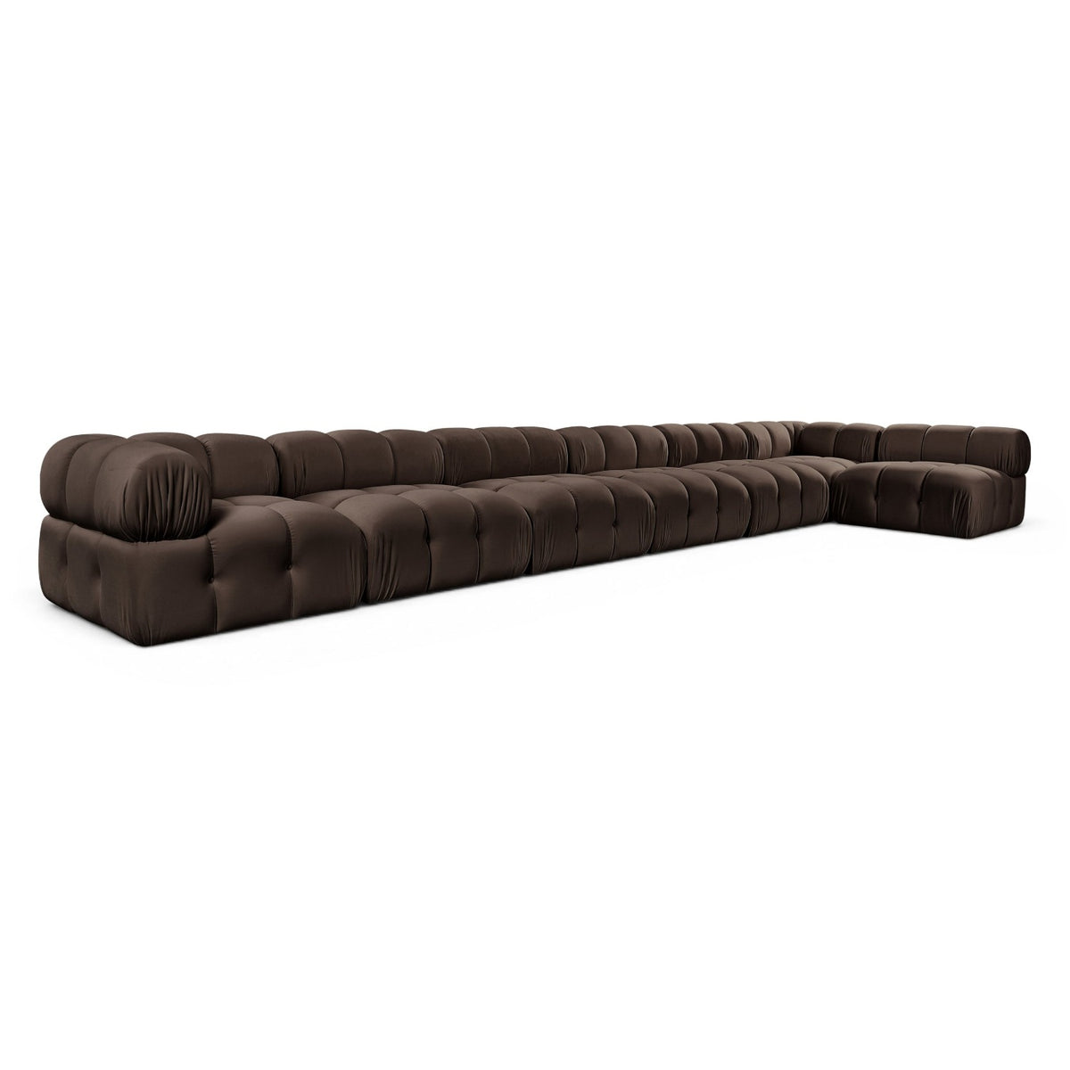 Orin Brown Velvet Performance Fabric Upholstered 7 pc. Modular Sectional, 222"W x 74"D x 28"H, primary product view