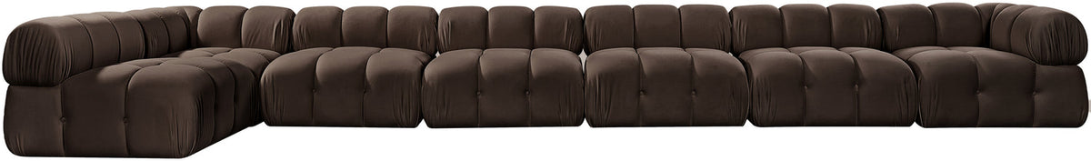 Orin Brown Velvet Performance Fabric Upholstered 7 Piece Modular Sectional Sofa