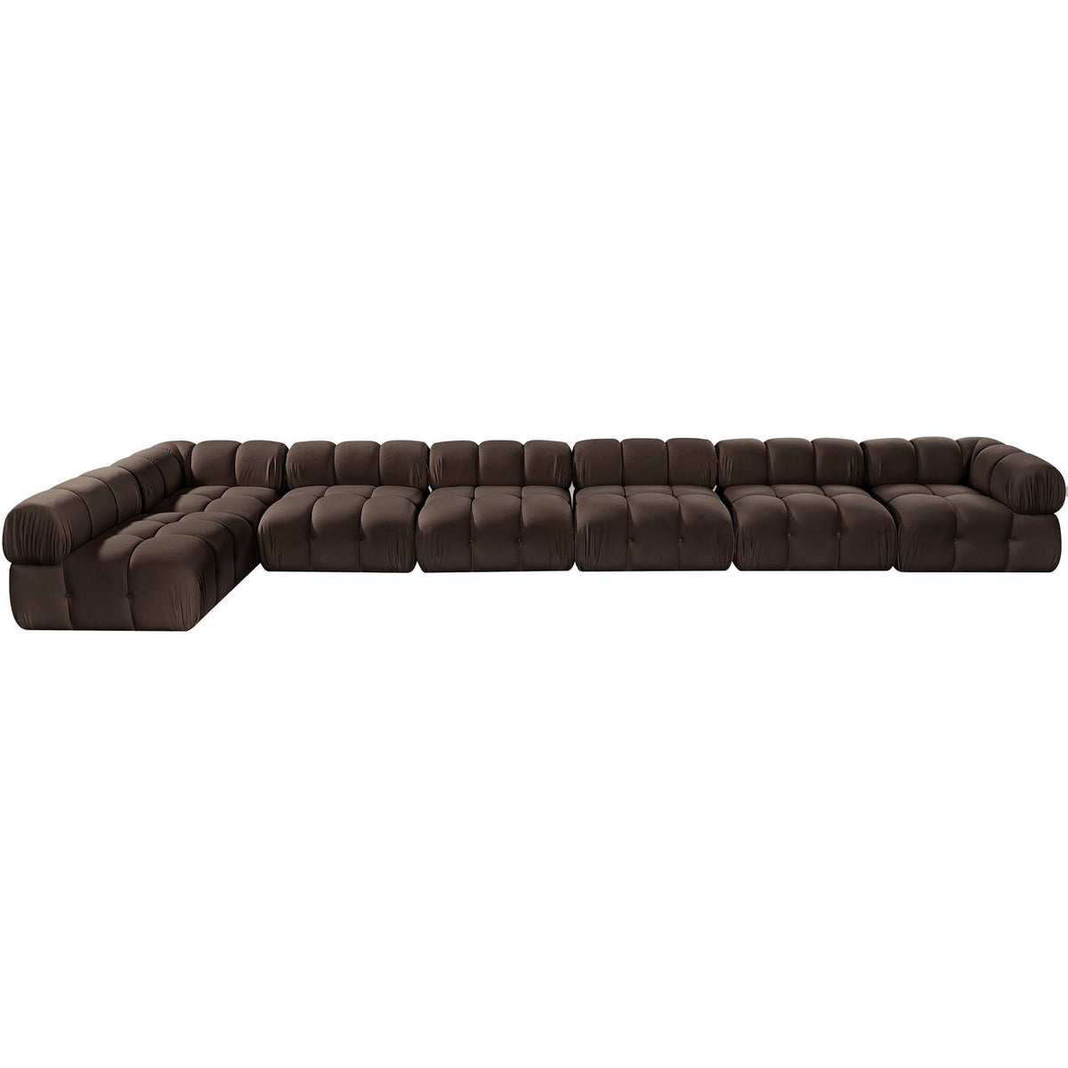 Orin Brown Velvet Performance Fabric Upholstered 7 Piece Modular Sectional Sofa