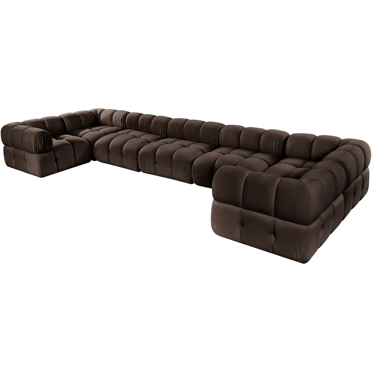 Orin Brown Velvet Performance Fabric Upholstered 7 Piece Modular Sectional Sofa