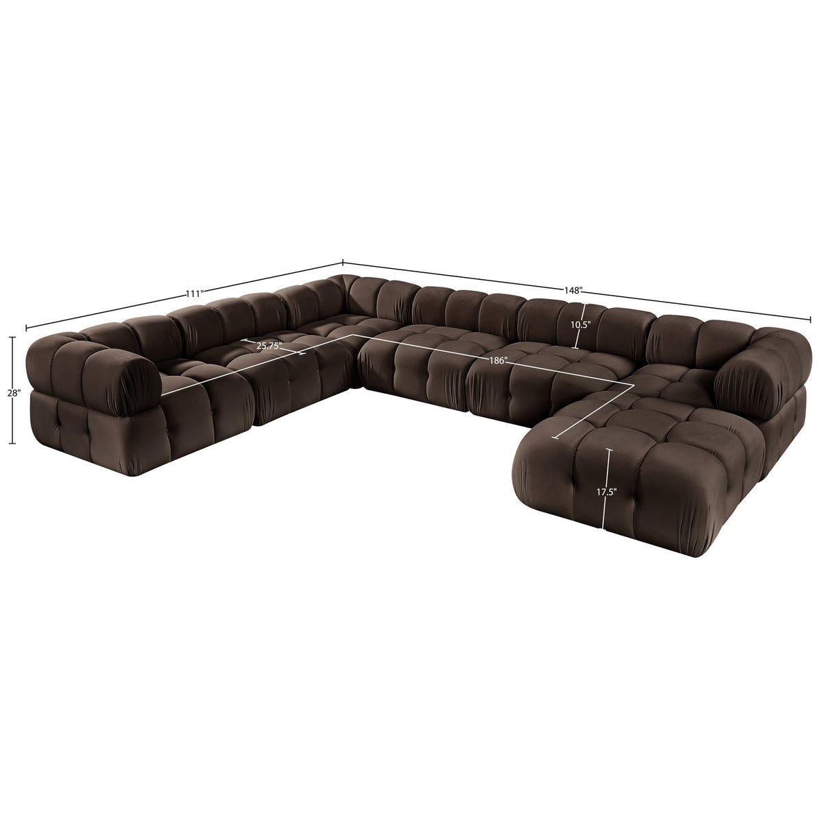 Orin Brown Velvet Performance Fabric Upholstered 7 Piece Modular Sectional Sofa
