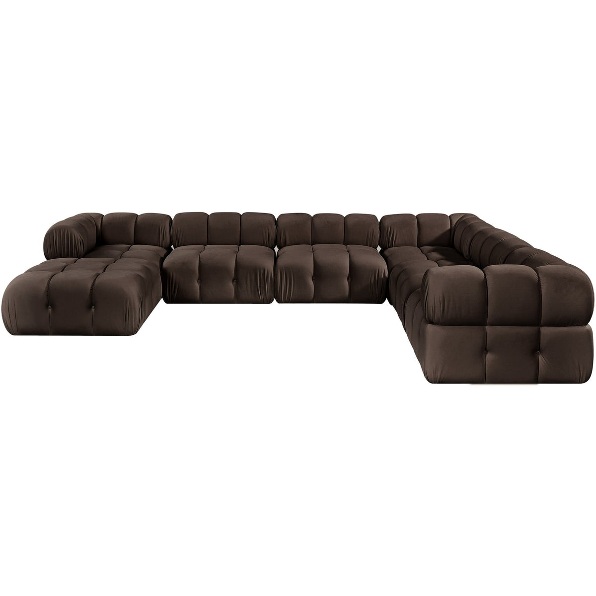 Orin Brown Velvet Performance Fabric Upholstered 7 Piece Modular Sectional Sofa